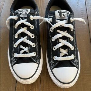 Converse Kids Black Canvas Low Top Sneakers with White Accents